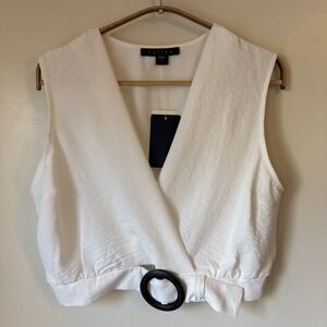 Tullea Top Womens Size L‎ White Monochrome Club Travel Vacation Minimalist NWT